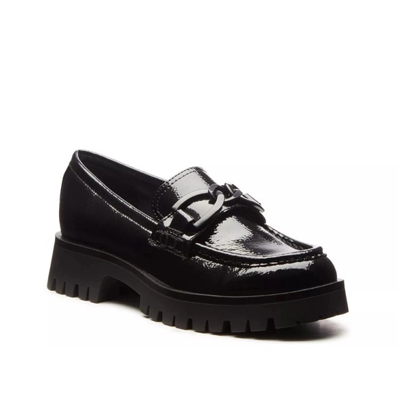 Nine West Shoes - Nine West Gables Chain Detail Black Patent Lug Sole Loafers